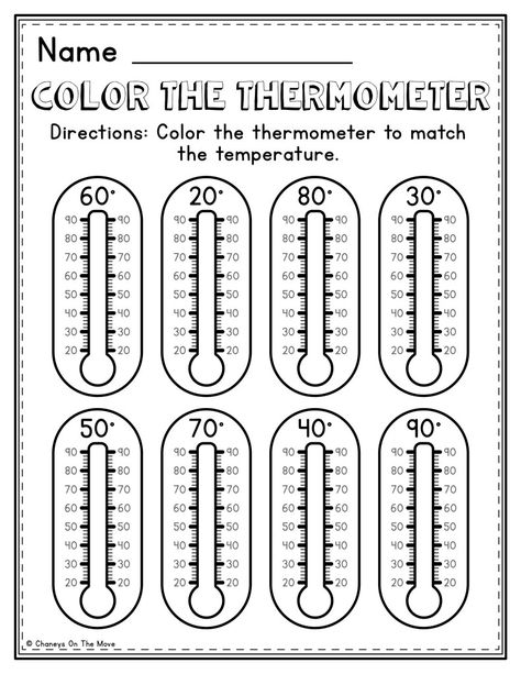 COLOR THE THERMOMETER WORKSHEET - Chaneys On The Move Science For 3rd Grade Lesson Plans, Measuring Time Worksheet, Stem Worksheets, Measuring Weight Worksheets, Science 1st Grade, Temperature Worksheet, Temperature Worksheets Grade 3, Blank Thermometer Printable, Thermometer Activities