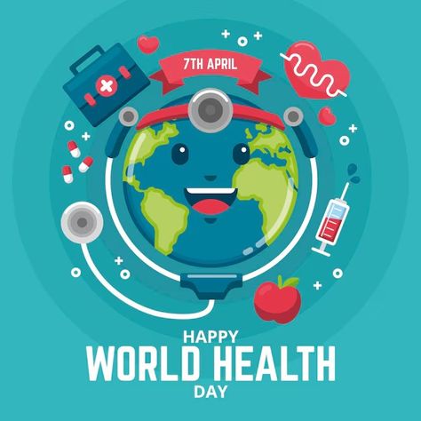 Health Day Illustration, Happy World Health Day, Flat World, World Health Day, Day Illustration, Health Day, Media Design, Social Media Design, Premium Vector