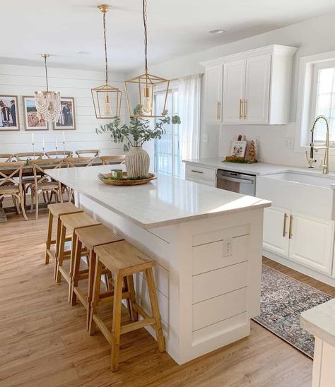 Kitchen Remodel Into Dining Room, Dining Room And Kitchen Design, Pendant And Chandelier Combinations, Dining Room Next To Kitchen, Dining Room In Kitchen, Dining Room Off Kitchen, Kitchen Island End Panels, Small Kitchen And Dining Room Ideas, White Kitchen Peninsula