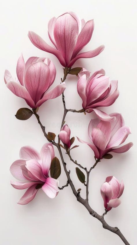 Magnolia Blossoms on White Background stock photography Magnolia Phone Wallpaper, Magnolia Flower Aesthetic, Magnolia Flower Drawing, Flowers Magnolia, Flower Reference, Abstract Painting Acrylic Modern, Rose Flower Tattoos, Botanical Photography, Pink Magnolia