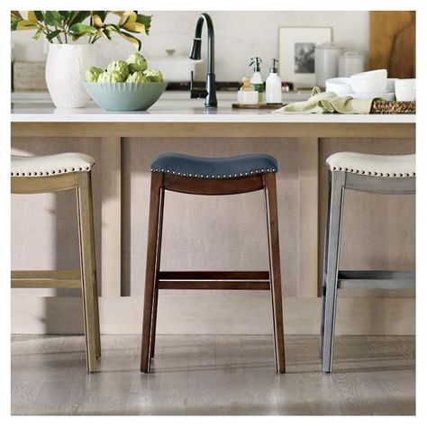 Julien Backless Bar & Counter Stool | Grandin Road Island Counter Stools, Backless Barstool, Kitchen Island Counter, Island Counter, Shop Stool, Backless Stools, Kitchen Counter Stools, Backless Bar Stools, Beige Tones