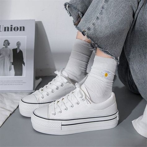 Ulzzang Shoes, Elegant Shoes Heels, Korean Shoes, Converse Platform, Pretty Shoes Sneakers, Shoes Heels Classy, Kawaii Shoes, Shoes Outfit Fashion, Cute Sneakers