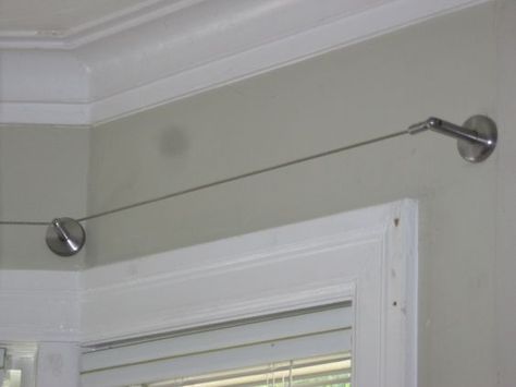 Ikea Curtain Wire Rod Hanging System Stainless Steel | Curtains ... Whare House, Ikea Curtain Wire, Wire Curtain Rod, Deck Curtains, Ikea Curtain, Curtains Behind Bed, Curtain Wire, Hang Curtains, Curtain Hangers