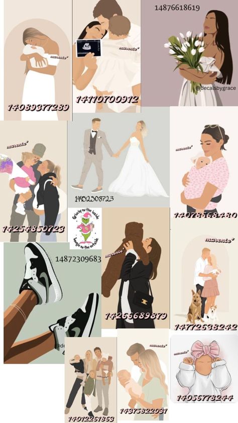 Bloxburg decal codes not mine I just made the collage Bridesmaid Hair Half Up Medium, Blocksburg Outfit Codes￼, Bloxburg Decals Codes Aesthetic, Cute Family Pictures, Preppy Decal, Pic Code, Roblox Image Ids, House Decals, Family Decals