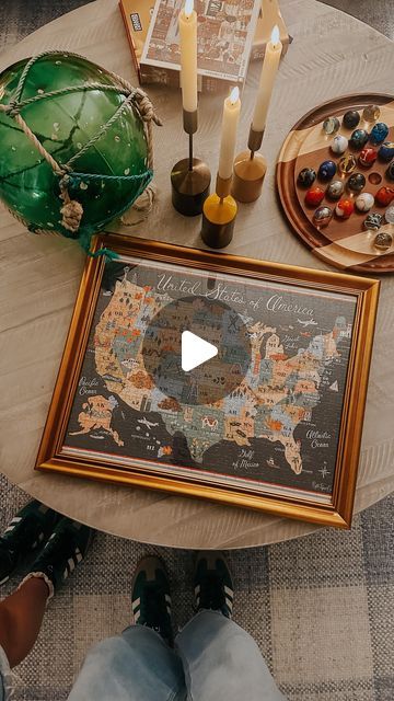 Brooke Christen on Instagram: "Are you a puzzler?? Turn a memorable puzzle into art! Just apply modge podge or puzzle glue right on the front, (you don’t need to do the back). Spread the glue evenly with something smooth like a credit card. Allow glue to dry and put in a frame 🤍 We framed the first puzzle we did when we moved into our home and we framed the United States puzzle in honor of our RV trip! 
🖼️ Comment Art for 13 unique art ideas and favorite puzzles!" Diy Puzzle Frame, Unique Art Ideas, Puzzle Picture Frame, Puzzle Glue, Puzzle Frame, Rv Trip, Diy Puzzles, Modge Podge, Into Art