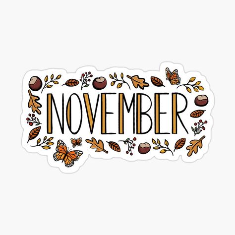 Digital Journaling Stickers, Planer November, November Clipart, November Lettering, November Stickers, November Illustration, Fall Digital Stickers, Months Stickers, Bullet Journal November