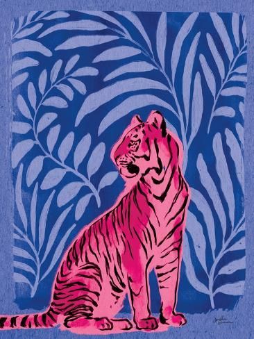 size: 12x9in Art Print: Jungle Cats II Bright by Janelle Penner : Tiger Wall Mural, Hot Air Balloon Print, Fall Art Print, Cool Prints For Wall, Jungle Art Tropical, Acrylic Painting Animals, Wall Picture Collage, Cute Magazine, Maximalist Painting