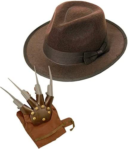 Adults Halloween Dream Killer Costume Set - Brown Fedora Hat and Claw - Adults Nightmare Man Halloween Fancy Dress Accessory Set : Amazon.co.uk: Toys & Games Freddy Krueger Hat, Killer Costume, Freddy Krueger Costume, Brown Fedora, Claw Gloves, Brown Gloves, Brown Ribbon, Brown Hats, Halloween Fancy Dress