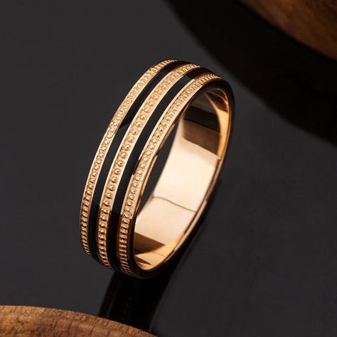 Unique Men's Wedding Band. Gold Wedding Ring With Black - Etsy Australia Black And Gold Wedding Band, Engagement Ring Male, Unique Gold Wedding Bands, Mens Gold Band, Mens Engagement Ring, Mens Wedding Rings Unique, Boho Wedding Ring, Mens Wedding Bands Black, Black And Gold Wedding