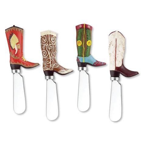 Cowboy Boot Cheese Spreader Set Indian Boots, Boot Knife, Engraved Pocket Knives, Cheese Spreaders, Unique Boots, Butter Spreader, Painted Resin, Table Setup, Ceramic Coating