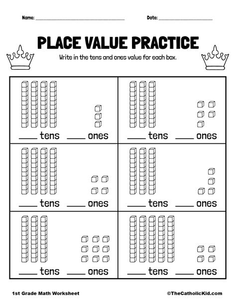 Learning Place Value 1st Grade, 1st Grade Math Practice Sheets, Ones And Tens Worksheet First Grade, Teaching 1st Grade Ideas, Place Value Tens And Ones Worksheets, Grade 2 Place Value Worksheets, Class1 Math Worksheet, Work Sheets For 1st Grade Math, Place Value Worksheets 1st Grade