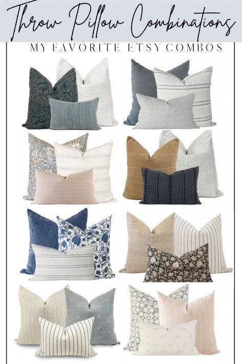 Pillow Accents For Grey Couch, Blue White Decor Throw Pillows, Cushions For Blue Couch, Beige Couch Throw Pillow, Cushion For Blue Sofa, Modern Farmhouse Throw Pillows Couch, Navy Couch With Pillows, Grey Couch Blue Pillows Living Room, Tan Couch Blue Accents