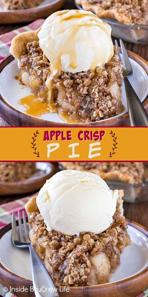 Apple Crisp Pie Recipe, Oatmeal Crumb Topping, Crunchy Oatmeal, Oatmeal Crumble Topping, Apple Crisp Pie, Pie Homemade, Oatmeal Crumble, Apple Crumb Pie, Apple Pie Recipe Easy