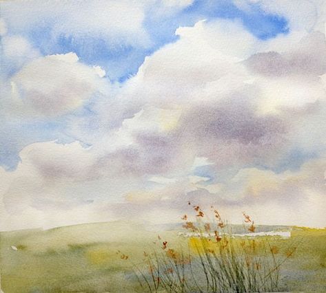 The Sky’s the Limit: How to Paint a Simple but Realistic Watercolor Sky Watercolor Clouds, Watercolor Sky, Watercolor Lessons, Watercolour Inspiration, 수채화 그림, Cloudy Sky, Cloud Painting, Painting Lessons, Watercolor Inspiration