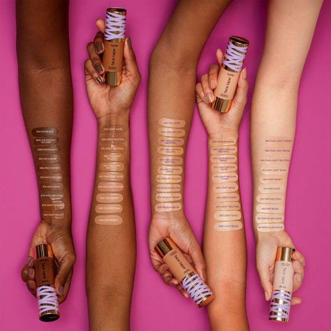 Tarte is releasing a new Face Tape Foundation — and there are 50 shades- CosmopolitanUK Tape Face, Bombshell Makeup, Foundation Swatches, Dream Makeup, Shape Tape Concealer, Perfect Complexion, Shape Tape, Tarte Cosmetics, Foundation Makeup