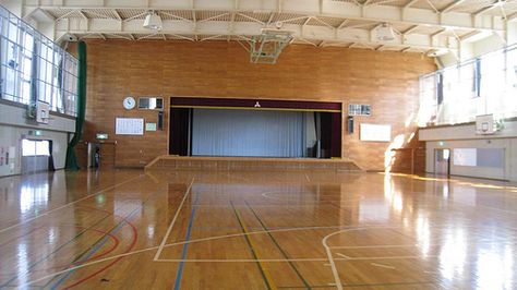 School Gymnasium, Dreams Core Aesthetic, Japanese High School, School Gym, Gym Classes, Dream School, Education Architecture, Japanese School, Landscape Drawings