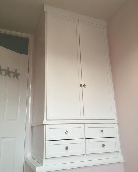 Wardrobe Over Stair Box Room, Bulkhead Cupboard Ideas, Box Room Ideas Offices, Stair Box In Bedroom Ideas Storage, Box Room Stairs Bulkhead, Stair Bulkhead Ideas Office, Box Room Loft Bed, Box Above Stairs Bedroom, Bulkhead Wardrobe Ideas