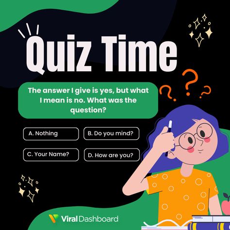 The answer I give is yes, but what I mean is no. What was the question? Follow us on Social media for more updates #puzzles #game #games #toys #escape #puzzle #math #cube #escaperoom #quiz #maths #puzzles #mathematics #pieces #jigsaw #escapegame #rubikscube #jigsawpuzzle #riddle #riddles #rubik #ViralDashboard Trivia Social Media Post, Quiz Game Design, Quiz Design Ideas, Quiz Social Media Post, Mathematics Quiz, Trivia Design, School Ads, Travel Banner, Riddle Puzzles