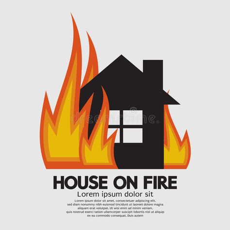 House Vector Illustration, House On Fire, Fire Vector, Fire Cover, Fire Drawing, Fire Stock, Fire Tattoo, House Illustration, Logo Line