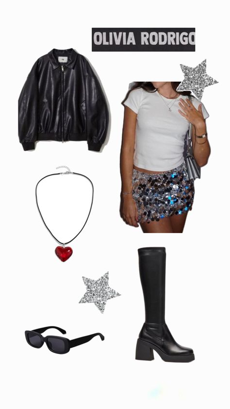 Cute outfit inspiration for Olivia Rodrigo concert Olivia Rodrigo Sparkly Outfit, Cute Outfits To Wear To Olivia Rodrigo Concert, Outfit Ideas For Olivia Rodrigo Concert, Olivia Rodrigo Party Outfits, Olivia Rodrigo Concert Outfit Inspiration, Olivia Rodrigo Outfit Aesthetic, Bad Idea Right Outfit, Olivia Rodrigo Guts Concert Outfit Ideas, Olivia Tour Outfits