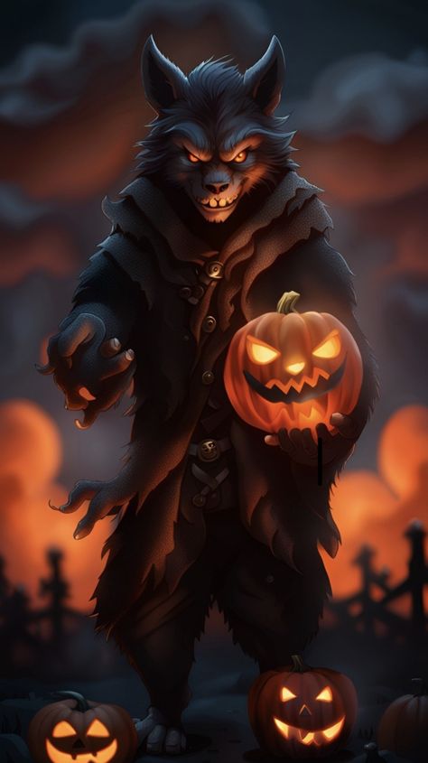 Spooky Halloween cellphone wallpaper, digital art Spooky Halloween Wallpaper Iphone, Cryptids Creatures, Happy Halloween Wallpaper, Scary Halloween Pictures, Spooky Images, Werewolf Halloween, Happy Halloween Gif, Halloween Werewolf, Halloween Live Wallpaper