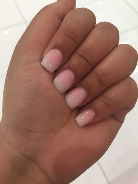 Sns Nails Short Square, February Nails Short Square, Full Set Short Nails, Pink Ombre Square Nails, Acrylic Layover Nails Short, Short Square Ombre Nails, Ombré Nails Short, Ombre Nails Square, Ombré Short Nails