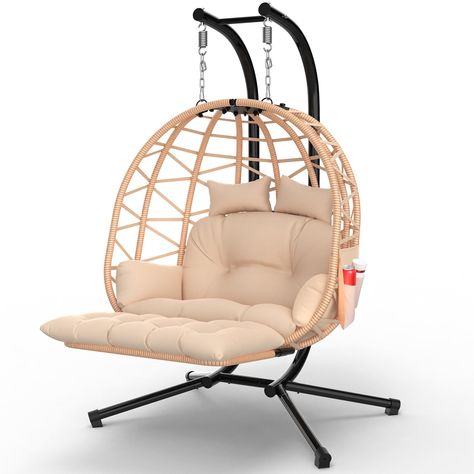 PRICES MAY VARY. Stretchy Fluffy Polyester Material ✅【EXTRA LARGE SIZE】--- Our ZENPETIO Oversized Hanging Egg Chair with Stand is for 2 People. The Luxury 2 Person Swing Chair Overall Dimensions' 52.8''L x 39.5''W x 74.8''H ; Basket 48''L x 24.5'W x45.7''H; Leg Rest 38.9"L x 18.5"W; 700 Lbs Capacity. ✅【STURDY AND COMFORTABLE】--- Our egg chair consists of an aluminum-steel frame and a sturdy heavy-duty steel stand, with rust-resistant coating, ensuring strength, safety, and durability. The frame Basket Chair, Bedroom Patio, Hanging Egg Chair, Outdoor Bedroom, Leg Rest, Room Stuff, Swing Chair, Lawn Chairs, Hammock Chair