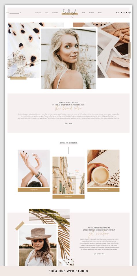 Website Home Page Design Inspiration, Feminine Website Design Inspiration, Website Home Page Design Layout, Graphic Design Portfolio Website Inspiration, Boutique Website Design Inspiration, Boho Website Design Inspiration, Influencer Website Design, Home Page Design Website, Website Home Page Design