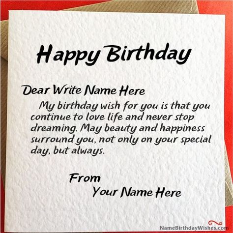 Write name on happy birthday wish card. Upload your friend photo. Generate name birthday cards pic with photo and download it for wishing birthday online. Happy Birthday Wishes With Name, Hbd Wishes, Happy Birthday Wishes For Her, Niece Birthday Wishes, Happy Birthday Writing, Happy Birthday Wishes For A Friend, Wish Birthday, Birthday Card With Name, Birthday Wishes With Name