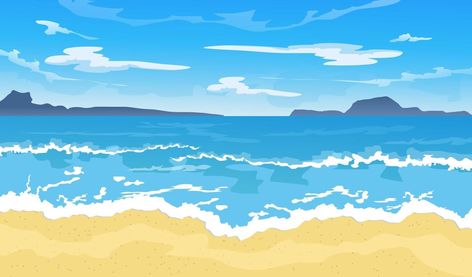 Beach Cartoon, Exotic Vacations, Sea Illustration, Illustration Story, Beach Illustration, Ocean Landscape, Beach Background, Beach Posters, Tree Illustration