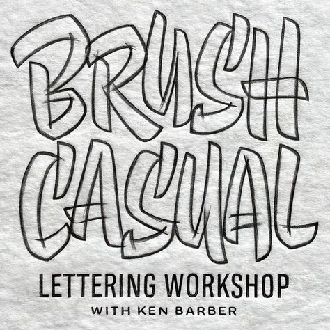 Ken Barber on Instagram: "Learn to create your own stylized brush casual lettering in my Dec. 3 online workshop. See my bio to sign up! • The contours of brush casual letters can take lots of different forms, but their look can extend far beyond the limitations of a brush. The unmatched flexibility of drawn brush casual means that the style is only limited by a letterer’s imagination. After exploring several rough sketches to find the right mood and layout of this example, I sharpened the outlin Ken Barber Lettering, Sign Lettering Alphabet, Letter Sketch, Expressive Lettering, Fonts Doodle, Sign Lettering Fonts, Sign Lettering, Sign Painting Lettering, Doodle Font