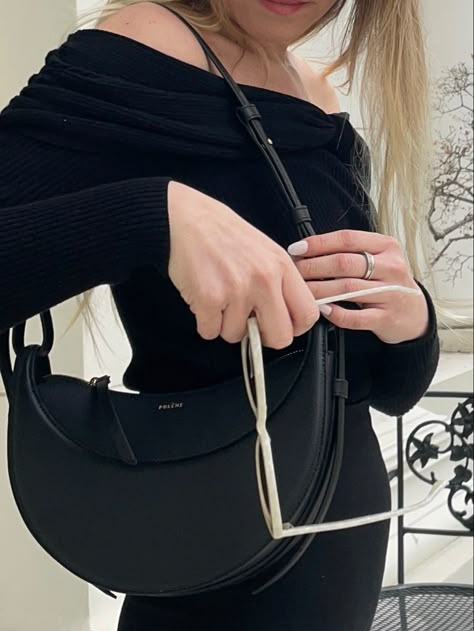 Poléne Numéro Dix, Polene purse, Polene Paris, minimum style, black monochrome outfit, outfit details Polene Paris Shoulder Bag, Polene Bag Number 10, Crossbody Bag Polene, Outfits With Black Purse, Polene Bag Outfit 10, Polene Paris Bag Outfit, Polene Umi Bag Outfit, Polene Dix Outfit, Black Polene Bag