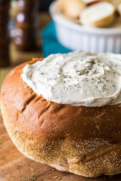 Dill Dip - Sugar Spun Run Easy Dill Dip, Dill Dip Recipe, Bread Dips Recipes, Bread Bowl Dip, Dill Dip Recipes, Recipe For Bread, Bread Calories, Rye Bread Recipes, Dill Dip