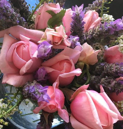 More beautiful roses and lavender Pink Roses And Lavender Bouquet, Violets And Roses, Lavender And Roses, Roses And Lavender, Roses And Violets, Rose Lavender, Lavender Bouquet, Beautiful Perfume, Lavender Roses