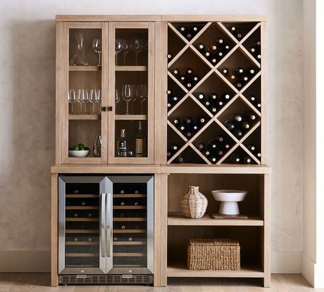 Modern Farmhouse 68” Wine Storage with Display Cabinet Build In Wine Rack, Wine Shelf Kitchen, Pantry Wine Storage, Farmhouse Wine Bar, Cliff Forest, Wine Fridge Cabinet, Wine Wall Display, Wine Storage Wall, Wine And Coffee Bar