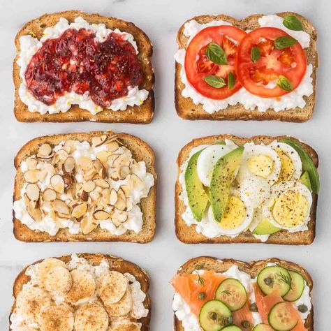 5-Minute High Protein Cottage Cheese Toast (Sweet & Savory) Cottage Cheese On Toast Recipes, Savory Cottage Cheese Toast, High Protein Breakfast Cottage Cheese, Cottage Cheese Toast Breakfast Ideas, Cottage Cheese On Toast, Cottage Cheese Toast, Protein Toast, Protein Cottage Cheese, Cottage Cheese Breakfast