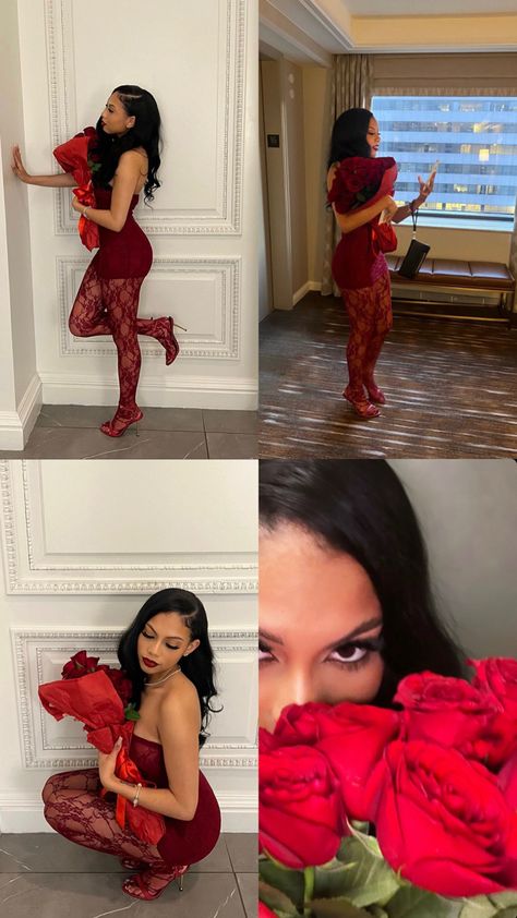 Valentine’s Day Photoshoot Ideas, Valentine’s Day Photoshoot Aesthetic, Pink Birthday Dress Black Women, 21st Birthday Outfits Baddie, Red Photoshoot Black Women, Anniversary Outfit Ideas, Red Birthday Outfit, Valentine Day Photoshoot, Casino Night Outfit