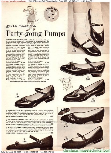 Old Time Fashion, 60s Shoes, Historical Shoes, 1960 Fashion, Vintage Kids Clothes, Fashion Dictionary, Christmas Catalogs, 1940s Fashion, 1960s Fashion