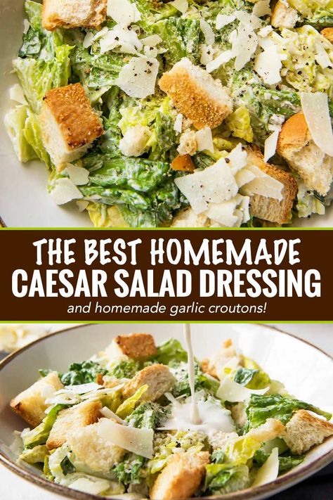 Homemade Ceasar Salad, Salad Caesar, Homemade Caesar Salad, Ceasar Dressing, Caesar Salad Dressing Recipe, Homemade Caesar Salad Dressing, Garlic Croutons, Homemade Caesar, Caesar Salad Dressing