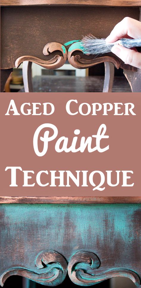 Create an Aged Copper Paint Finish. This is a great DIY Faux Finish Technique for Painted Furniture! Thicketworks for Graphics Fairy. Sponsored Post. Painting Techniques Furniture, Diy Blanket Ladder, Copper Paint, Furniture Painting Techniques, Aged Copper, Faux Painting, This Old House, Graphics Fairy, Copper Patina