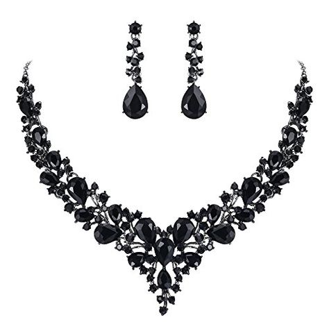 Black Necklace, Bride Jewellery, Bridal Jewelry Sets, Bridal Necklace, Austrian Crystal, Black Crystals, Elegant Jewelry, Jewelry Party, Necklace Earrings