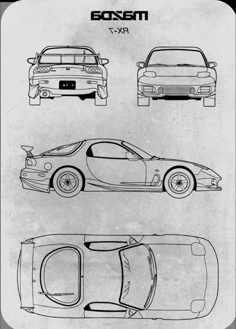 Japanese Car Drawing, Rx7 Sketch, Mazda Rx7 Drawing, Rx7 Art, Gtr Drawing, Back Drawing, Gtr Car, Mazda Rx 7, Cool Car Drawings