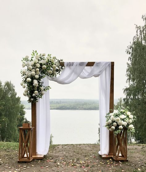 Wedding Altar Decoration, Square Wedding Arch Ideas, Weddings On The Water, Unique Wedding Arch Ideas Outdoor, Wedding Alter Ideas Outdoor Ceremony Backdrop, Wedding Altars Outdoor, Wedding Ceremony Table, Dreamy Romantic Wedding, Planning 2023