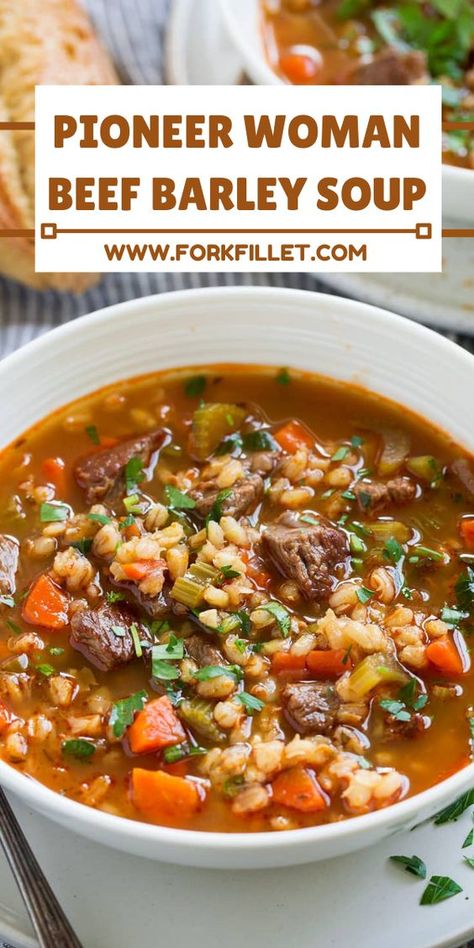 Want a tasty bowl of soup? Try Pioneer Woman Beef Barley Soup Recipe! It's a warm dish made with simple ingredients. Classic Vegetable Soup, Beef Barley Soup Stovetop, Soup Receipts, Best Beef Barley Soup, Crockpot Beef Barley Soup, Slow Cooker Beef Barley Soup, Crock Pot Soup Recipes, Barley Soup Recipe, Best Soups