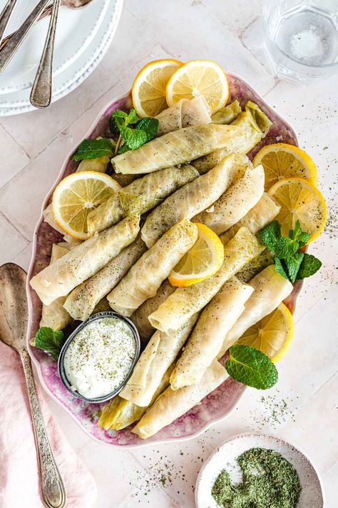 Malfouf (Lebanese Cabbage Rolls) Middle Eastern Rice, Cabbage Varieties, Stuffed Cabbage Rolls, Cabbage Rolls Recipe, Stuffed Cabbage, Beef And Rice, Eastern Cuisine, Cabbage Salad, Chicken Spices