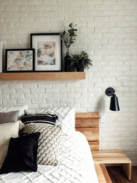 White Brick Interior Wall, Brick Wall Interior Bedroom, White Brick Wall Bedroom, Brick Bedroom Wall, White Brick Wall Living Room, White Brick Interior, White Brick Wall Interior, Bedroom Brick Wall, Brick Wall Bedroom