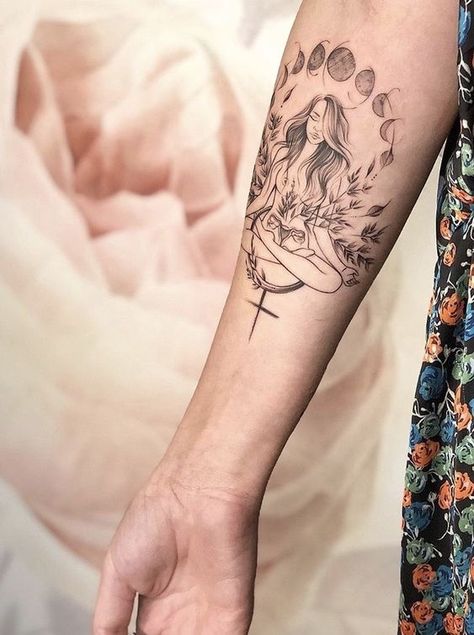 Moon Phase Tattoos, Simple Tattoo Ideas For Men, Simple Tattoo Ideas, Henne Tattoo, 50 Tattoo, Moon Phases Tattoo, Goddess Tattoo, Geniale Tattoos, Spiritual Tattoos