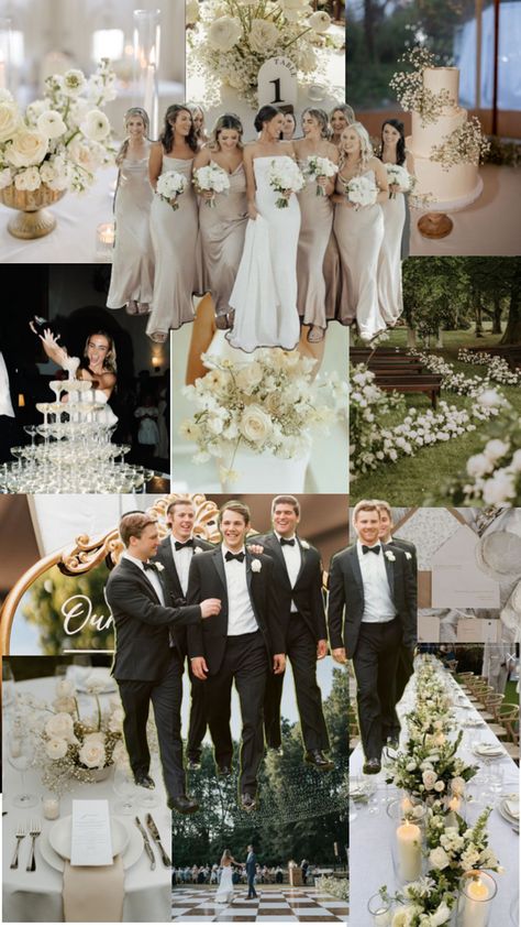 Ivory And Cream Wedding, Taupe And Navy Wedding Colors, Champagne And White Wedding Invitations, Champagne Colour Wedding Theme, Wedding Color Schemes Bridal Party, Elegant Indoor Wedding Reception, Timeless Bridal Party Colors, Dark Neutral Wedding Colors, Cream And Green Wedding Color Schemes