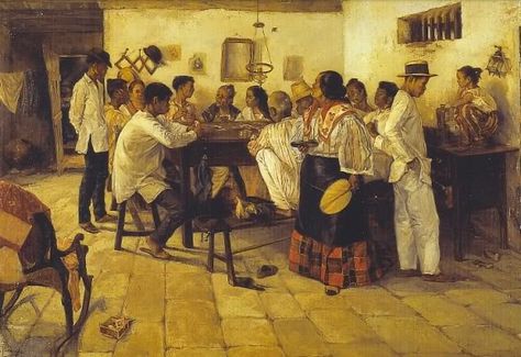 «Panguingue» by José Taviel de Andrade (1895). Oil on canvas. 61 cm. x 88 cm. Philippine Mythology, Filipino Clothing, Philippines Fashion, Noli Me Tangere, Filipino Art, Philippine Art, Philippines Culture, Filipino Culture, Asian History