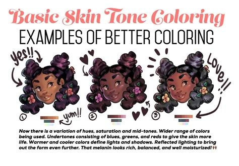 Dark skin tone colouring, skin tones, undertones, people of colour. Cassandra Calin, Face Tips, Art Advice, Coloring Tips, Colors For Skin Tone, Coloring Tutorial, Real Quick, Digital Painting Tutorials, Quick Guide